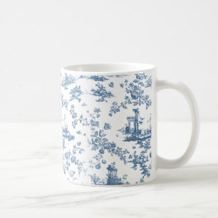 Vintage English Floral Toile de Jouy-Blue Coffee Mug