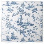 Vintage English Floral Toile de Jouy-Blue Tile<br><div class="desc">Beautiful seamless toile de jouy pattern adapted from an English copperplate engraved design by John Munns ca 1770s featuring classical ruins,  seaport,  shepherd and floral garlands. Blue on white background.</div>