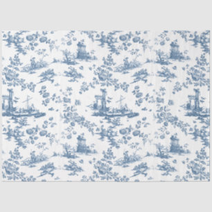 Vintage English Floral Toile de Jouy-Blue Tissue Paper