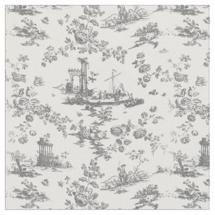 Vintage English Floral Toile de Jouy-Grey Fabric