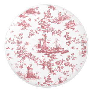 Vintage English Floral Toile de Jouy-Pink Ceramic Knob