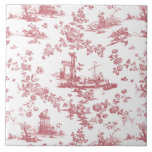 Vintage English Floral Toile de Jouy-Pink Tile<br><div class="desc">Beautiful seamless toile de jouy pattern adapted from an English copperplate engraved design by John Munns ca 1770s featuring classical ruins,  seaport,  shepherd and floral garlands. Pink on white background.</div>