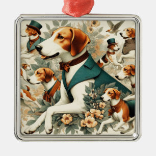 Vintage English Foxhound Seamless Illustration Metal Tree Decoration