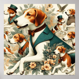 Vintage English Foxhound Seamless Illustration Poster