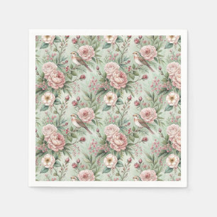 Vintage English Garden Bird & Rose Floral Pattern Napkin