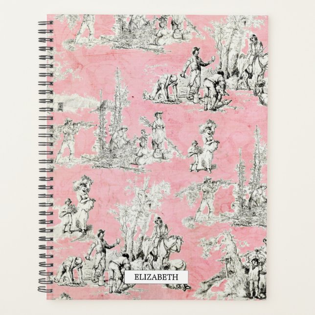 Vintage English Garden Pink & Black Toile Planner (Front)