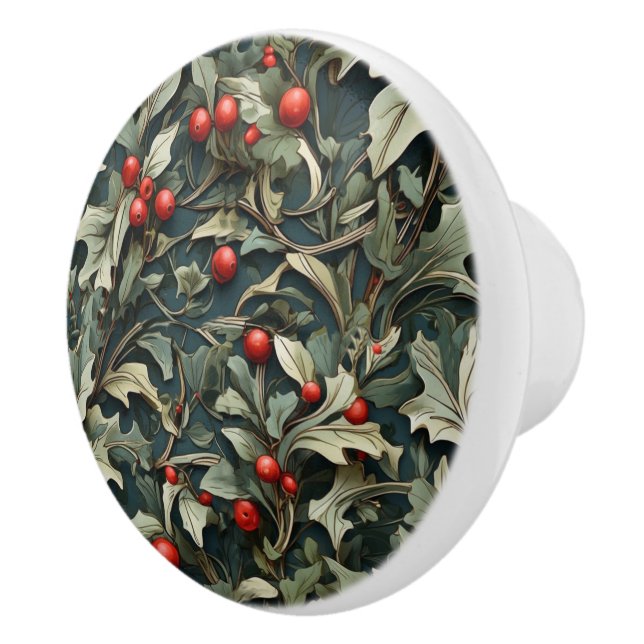 Vintage English Holly berry botanical  Ceramic Knob (Right)