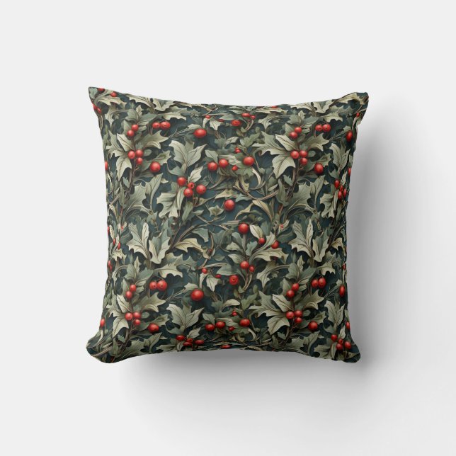 Vintage English Holly berry botanical  Cushion (Front)