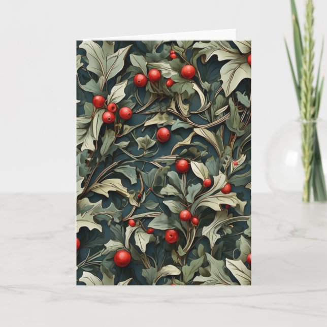 Vintage English Holly berry botanical  Holiday Card (Front)