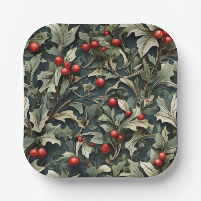 Vintage English Holly berry botanical  Paper Plate (Front)