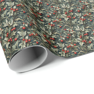Vintage English Holly berry botanical  Wrapping Paper