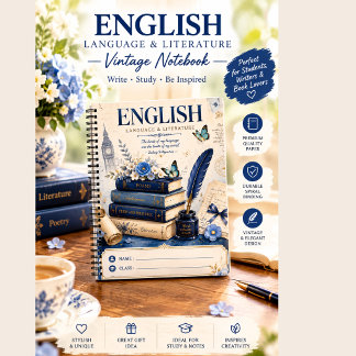 Vintage English Literature Notebook | Blue Floral