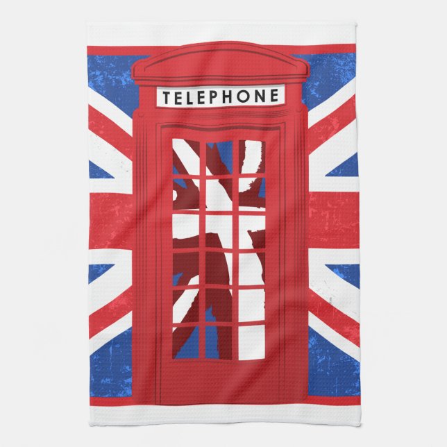 Vintage English Phone Booth Tea Towel (Vertical)