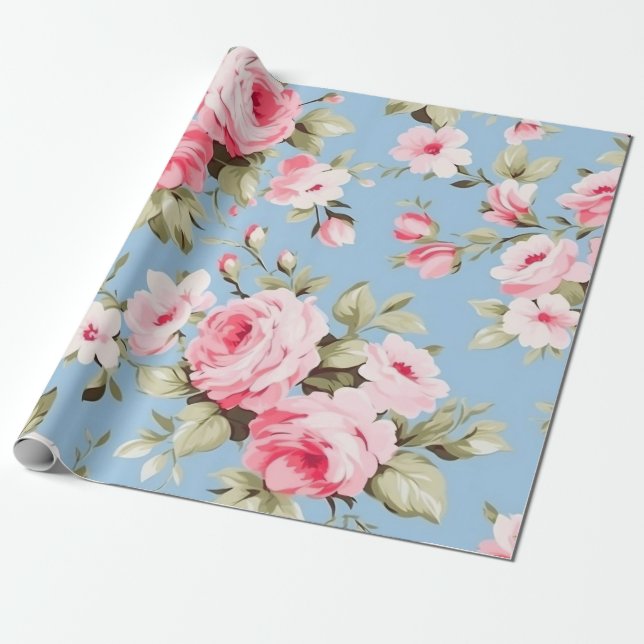 Vintage English pink roses Wrapping Paper (Unrolled)