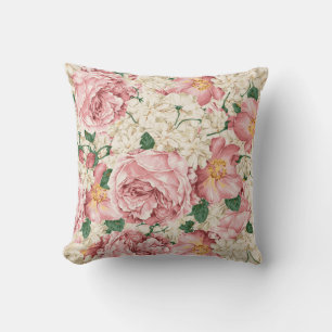 Vintage English Rose and Hydrangea Flowers Pattern Cushion