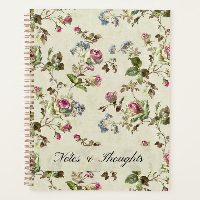 Vintage English Rose Botanical Custom Name Planner (Front)