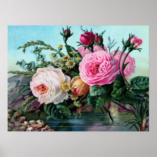 Vintage English Roses Floral Print Shabby Chic old