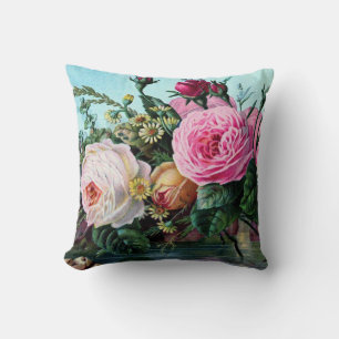 Vintage English Roses Floral Print Shabby Chic old Cushion