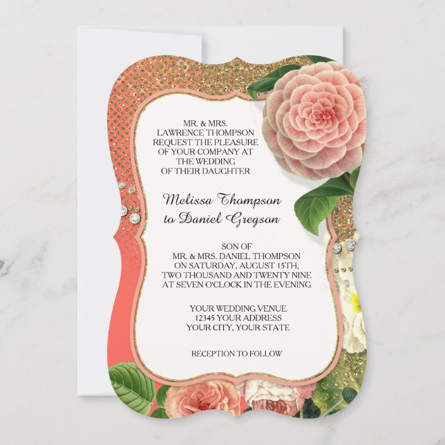 Vintage English Roses Glam Old Hollywood Regency Invitation (Back)