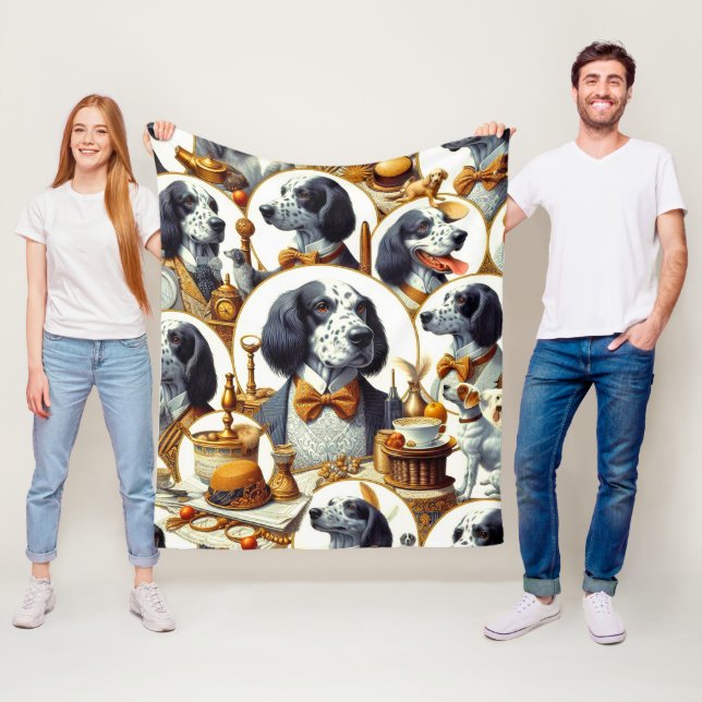 Vintage English Setter Illustration Fleece Blanket (In Situ)