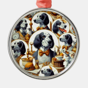 Vintage English Setter Illustration Metal Tree Decoration