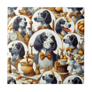 Vintage English Setter Illustration Tile
