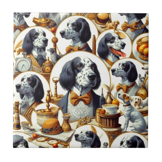 Vintage English Setter Illustration Tile (Front)