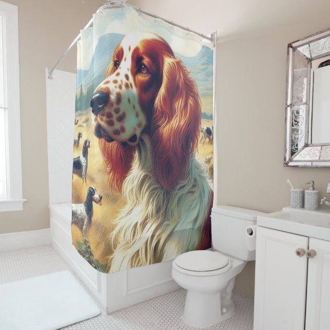 Vintage English Setter Oil Painting Shower Curtain (In Situ)