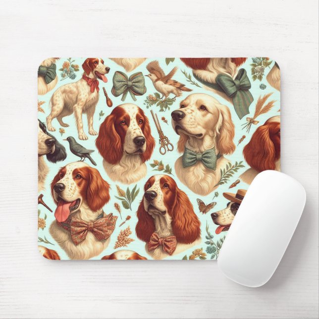 Vintage English Setter  Seamless Mouse Mat (With Mouse)