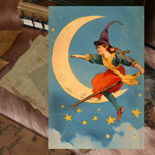 Vintage English Style Witch on Broom Half Moon Tissue Paper