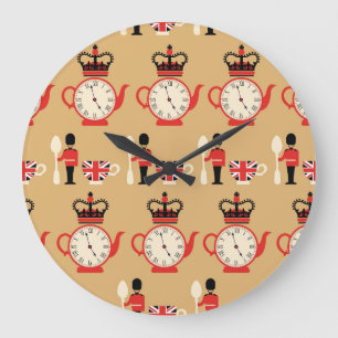 Vintage English tea: seamless pattern. Large Clock