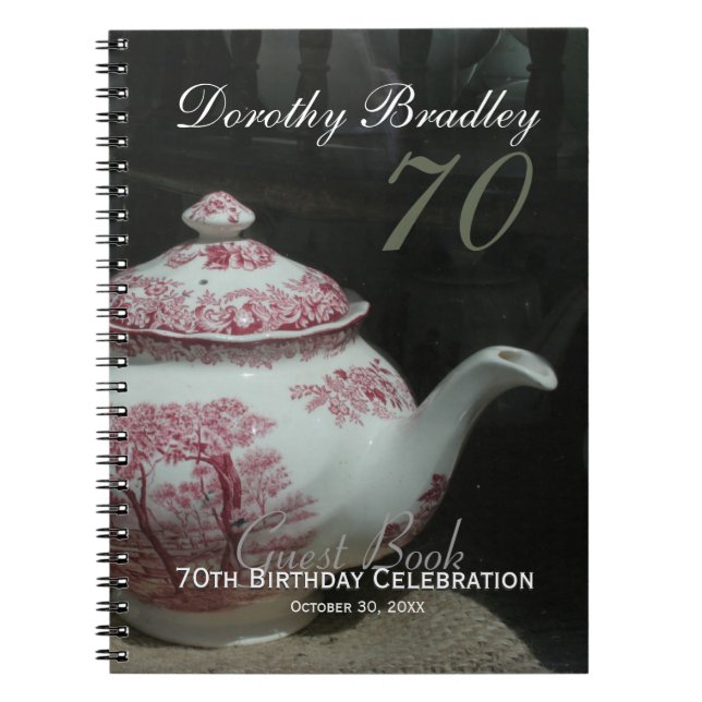 Vintage English Teapot 70th Birthday Guest Book (Front)