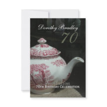 Vintage English Teapot 70th Birthday Invitation