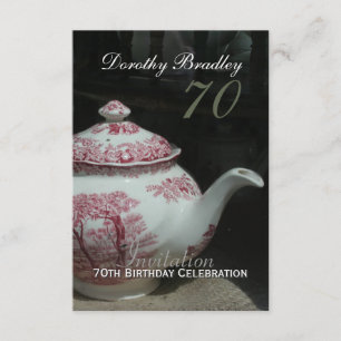 Vintage English Teapot 70th Birthday Invitation