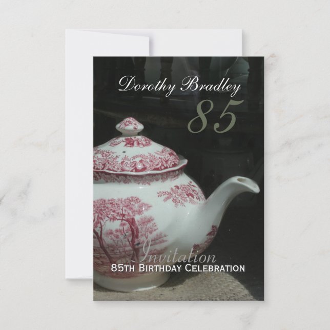 Vintage English Teapot 85th Birthday Invitation (Front)