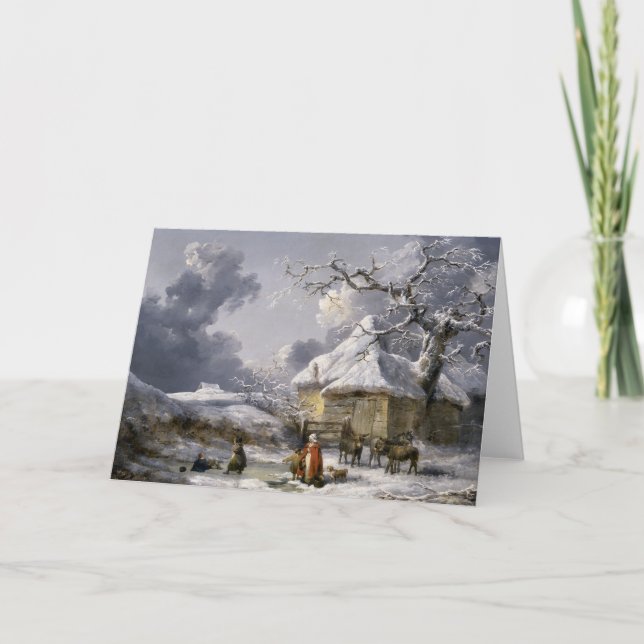 Vintage English Winter Christmas scene Holiday Card (Front)