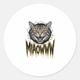 Vintage Engraved Angry Cat MIAOWWW Vector Design_1 Classic Round Sticker