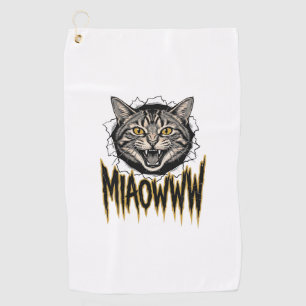 Vintage Engraved Angry Cat MIAOWWW Vector Design_1 Golf Towel