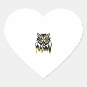 Vintage Engraved Angry Cat MIAOWWW Vector Design_1 Heart Sticker
