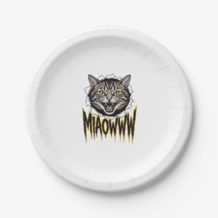 Vintage Engraved Angry Cat MIAOWWW Vector Design_1 Paper Plate