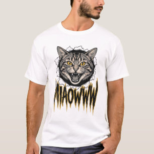 Vintage Engraved Angry Cat MIAOWWW Vector Design_1 T-Shirt