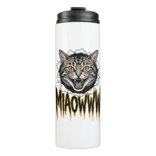 Vintage Engraved Angry Cat MIAOWWW Vector Design_1 Thermal Tumbler
