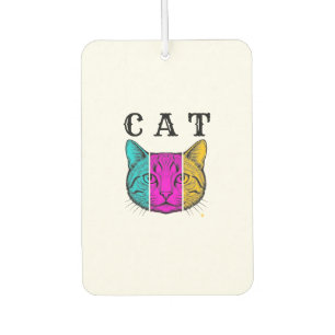 Vintage Engraved Cat Colour Block Graphic Design_1 Car Air Freshener