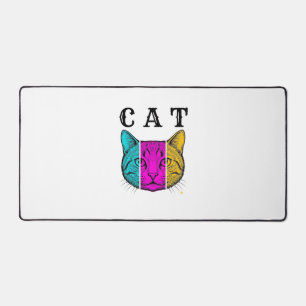 Vintage Engraved Cat Colour Block Graphic Design_1 Desk Mat