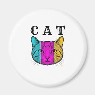 Vintage Engraved Cat Colour Block Graphic Design_1 Magnet