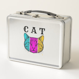 Vintage Engraved Cat Colour Block Graphic Design_1 Metal Lunch Box