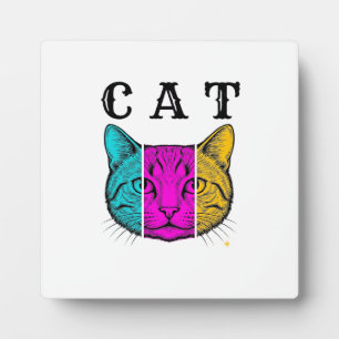 Vintage Engraved Cat Colour Block Graphic Design_1 Plaque
