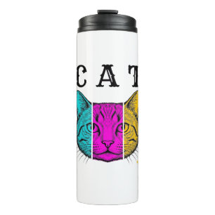 Vintage Engraved Cat Colour Block Graphic Design_1 Thermal Tumbler