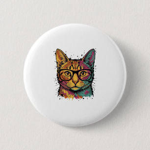 Vintage Engraved Cat With Glasses Vector Design_1 6 Cm Round Badge