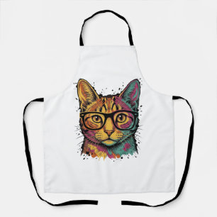 Vintage Engraved Cat With Glasses Vector Design_1 Apron